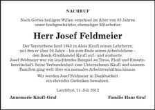 Traueranzeige josef Feldmeier