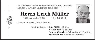 Traueranzeige Erich Müller