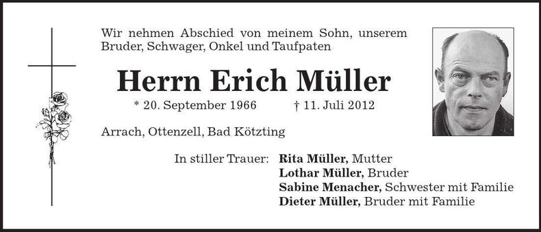 Traueranzeige Erich Müller