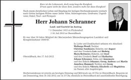 Traueranzeige Johann Schranner