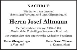 Traueranzeige Josef Altmann