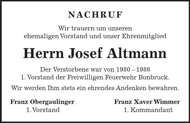 Traueranzeige Josef Altmann