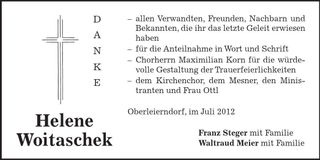 Traueranzeige Helene Woitaschek