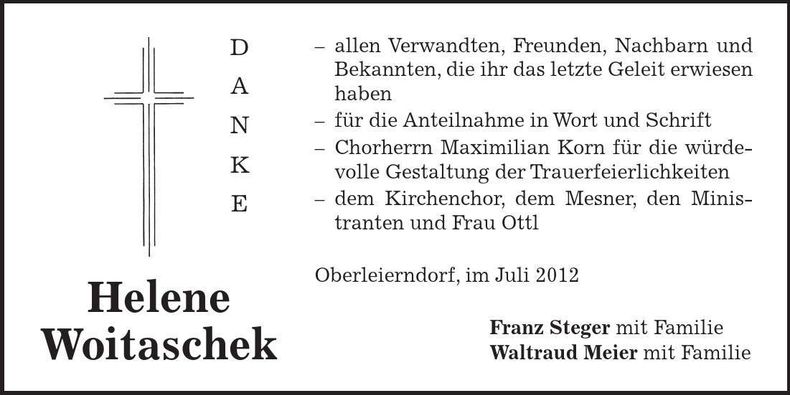 Traueranzeige Helene Woitaschek