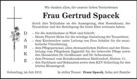 Traueranzeige Gertrud Spacek