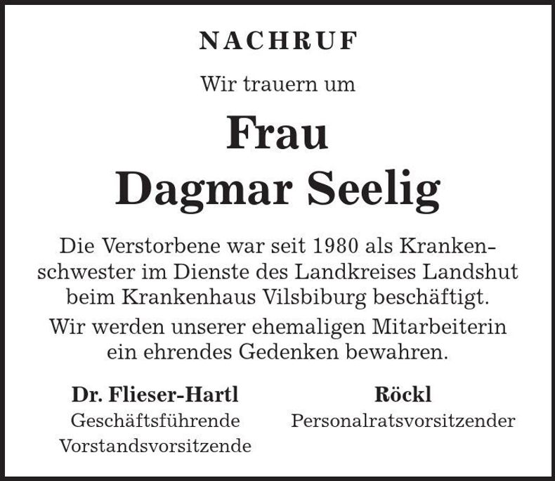 Traueranzeige Dagmar Seelig