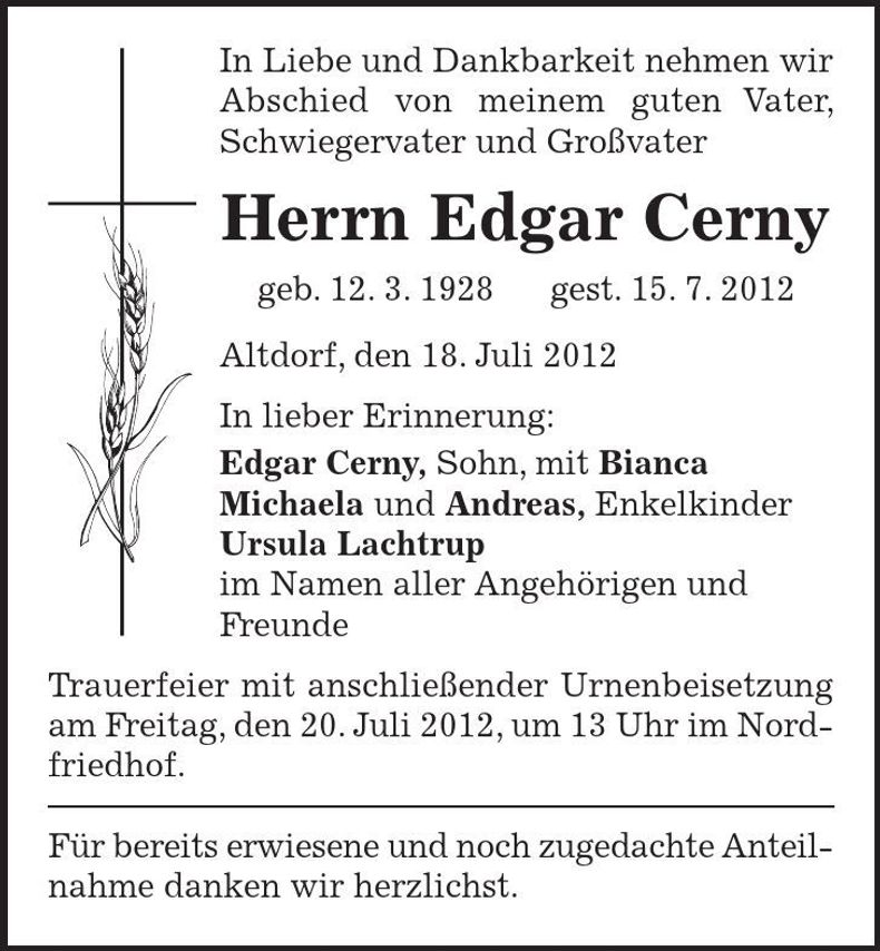 Traueranzeige Edgar Cerny