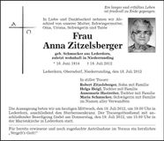 Traueranzeige Anna Zitzelsberger