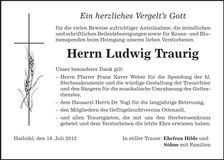 Traueranzeige Ludwig Traurig