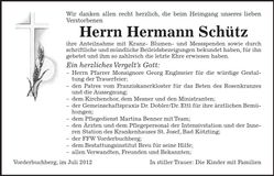 Traueranzeige Hermann Schütz
