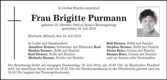Traueranzeige Brigitte Purmann
