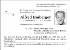 Traueranzeige Alfred Emberger