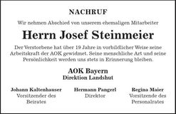 Traueranzeige Josef Steinmeier