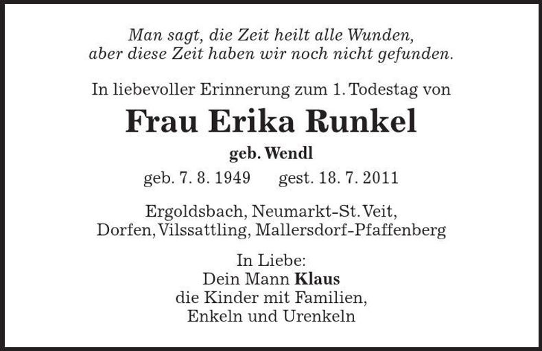 Traueranzeige Erika Runkel