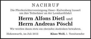 Traueranzeige Alfons, Andreas Dietl, Pöschl