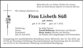 Traueranzeige Lisbeth Süß