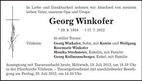 Traueranzeige Georg Winkofer