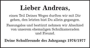 Traueranzeige Andreas Pöschl