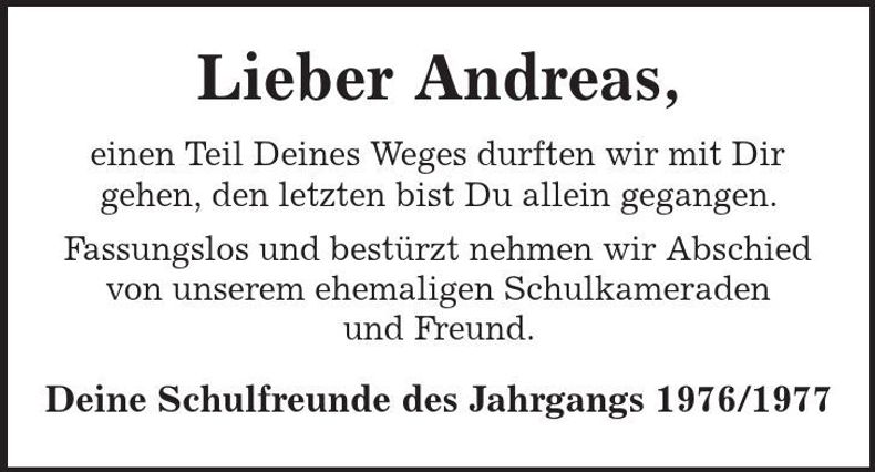 Traueranzeige Andreas Pöschl
