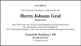Traueranzeige Johann Graf