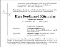 Traueranzeige Ferdinand Kürmaier