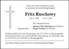 Traueranzeige Fritz Ruschowy