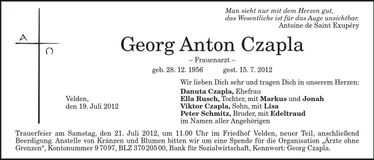 Traueranzeige Georg Anton Czapla