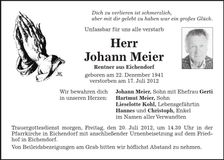 Traueranzeige Johann Meier