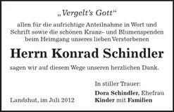 Traueranzeige Konrad Schindler