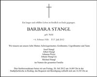 Traueranzeige Barbara Stangl