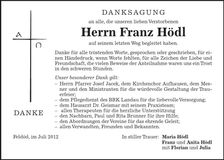 Traueranzeige Franz Hödl