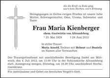 Traueranzeige Maria Kienberger