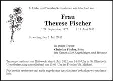 Traueranzeige Therese Fischer