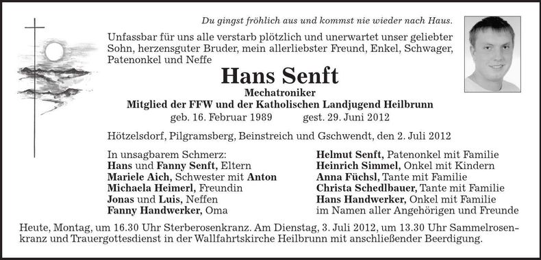 Traueranzeige Senft Hans