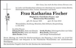 Traueranzeige Katharina Fischer