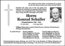 Traueranzeige Konrad Schaller