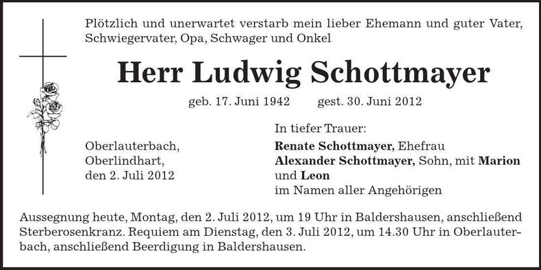 Traueranzeige Ludwig Schottmayer