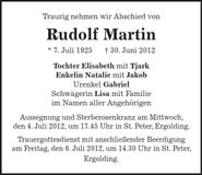 Traueranzeige Rudolf Martin
