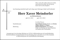 Traueranzeige Xaver Meindorfer