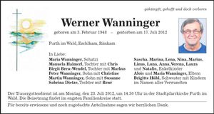 Traueranzeige Werner Wanninger