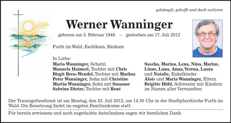 Traueranzeige Werner Wanninger