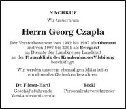 Traueranzeige Georg Czapla