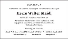 Traueranzeige Walter Maidl