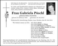 Traueranzeige Gabriela Pöschl