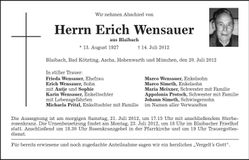 Traueranzeige Erich Wensauer