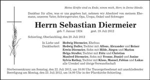 Traueranzeige Sebastian Diermeier