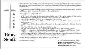 Traueranzeige Hans Senft