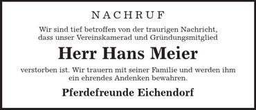Traueranzeige Hans Meier