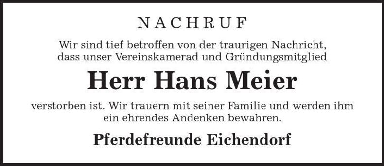 Traueranzeige Hans Meier