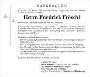 Traueranzeige Friedrich Fröschl